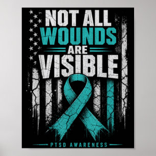Flagge, keine Wunden sind sichtbar Ptsd-Bewusstsei Poster