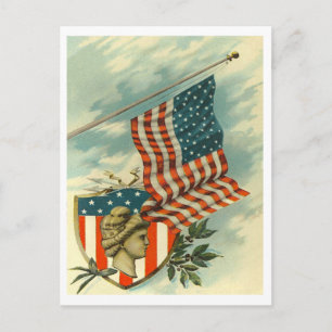 Flagge & Lady Liberty Postkarte