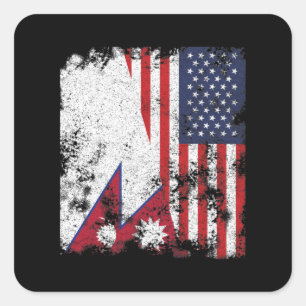 Flagge Nepal USA - Halbamerikanischer Quadratischer Aufkleber