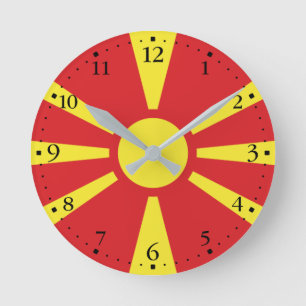 Flagge Nordmazedoniens Runde Wanduhr