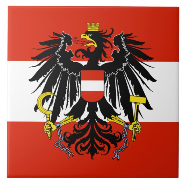 Flagge Österreichs mit Wappen Fliese (Vorderseite)