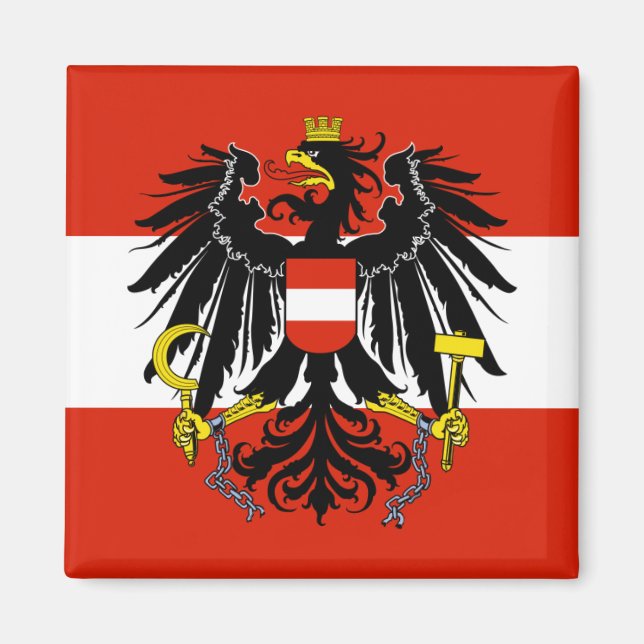 Flagge Österreichs mit Wappen Magnet (Vorne)