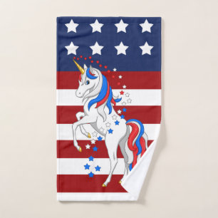 Flagge-patriotisches rotes weißes blaues Einhorn Badhandtuch Set