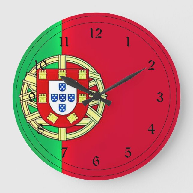 Flagge Portugals Große Wanduhr (Vorderseite)