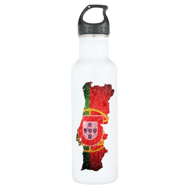 Flagge Portugals und Karte Edelstahlflasche (Vorderseite)
