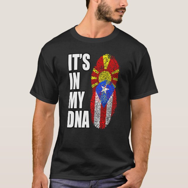 Flagge Puerto Rico und makedonisches Mix Dna T-Shirt (Vorderseite)