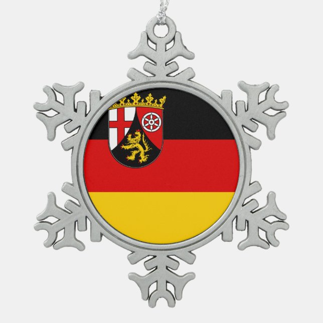 Flagge Rheinland-Pfalz Schneeflocken Zinn-Ornament (Vorderseite)