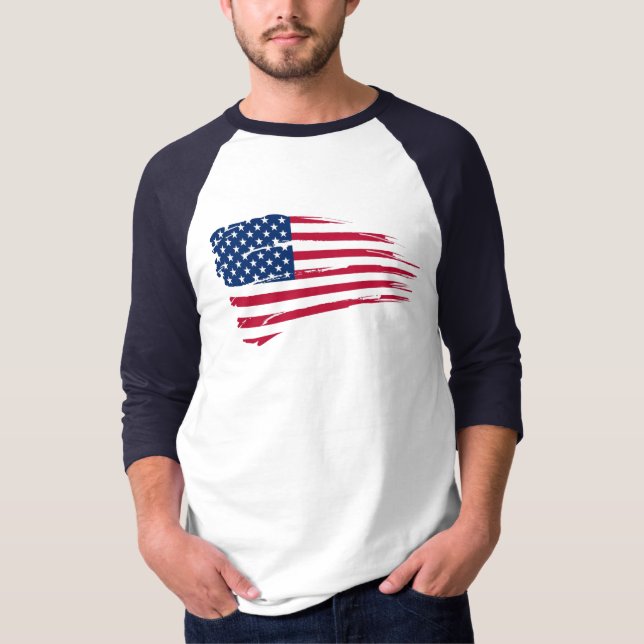 Flagge-Riss-grundlegender 3/4 HülseRaglan T-Shirt (Vorderseite)