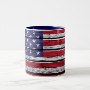 Flagge-rustikales Holz Zweifarbige Tasse