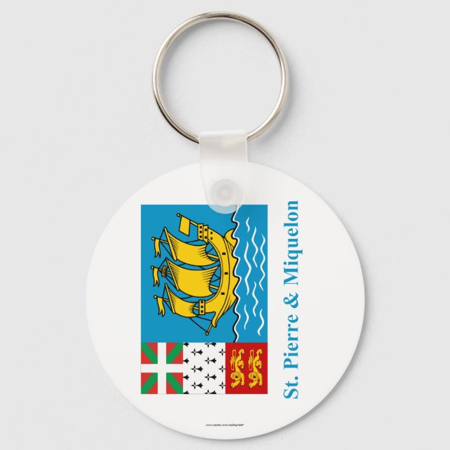 Flagge Saint-Pierre und Miquelon mit Namen Schlüsselanhänger (Vorderseite)