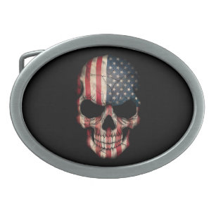 Flagge-Schädel auf Schwarzem Ovale Gürtelschnalle