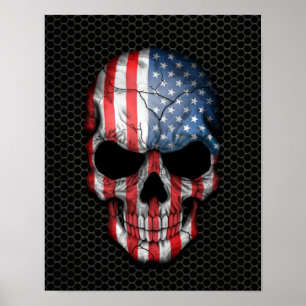 Flagge-Schädel auf Stahlmaschen-Grafik Poster