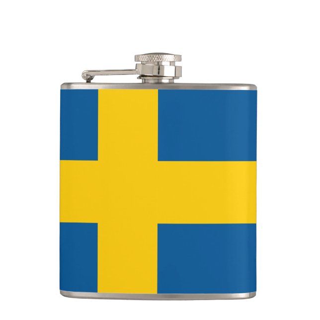 Flagge Schwedens Vinyl Wrapped Flask Flachmann (Vorderseite)