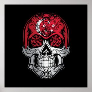 Flagge Singapurs für Schädel und Rose Poster