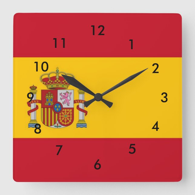 Flagge Spaniens Quadratische Wanduhr (Vorderseite)