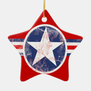 Flagge-Stern-rote, weiße und blaue Verzierung Keramik Ornament