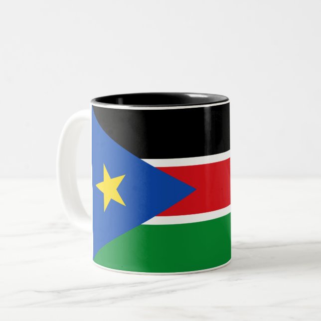 Flagge Südsudans (Afrika) Zweifarbige Tasse (Vorderseite Links)