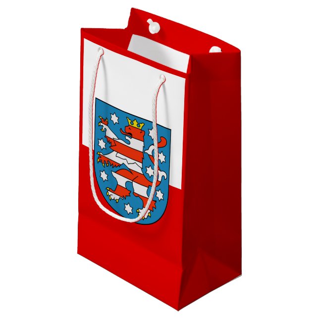 Flagge Thüringens kleine Geschenktasche Geschenktüte (Vorderseite Schrägansicht)