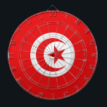 Flagge Tunesiens Dartscheibe<br><div class="desc">Flagge Tunesiens: Sie ist mehrheitlich rot und weist in der Mitte eine weiße Scheibe auf,  in der ein roter Halbmond erscheint,  der einen fünfgliedrigen Stern umgibt.</div>