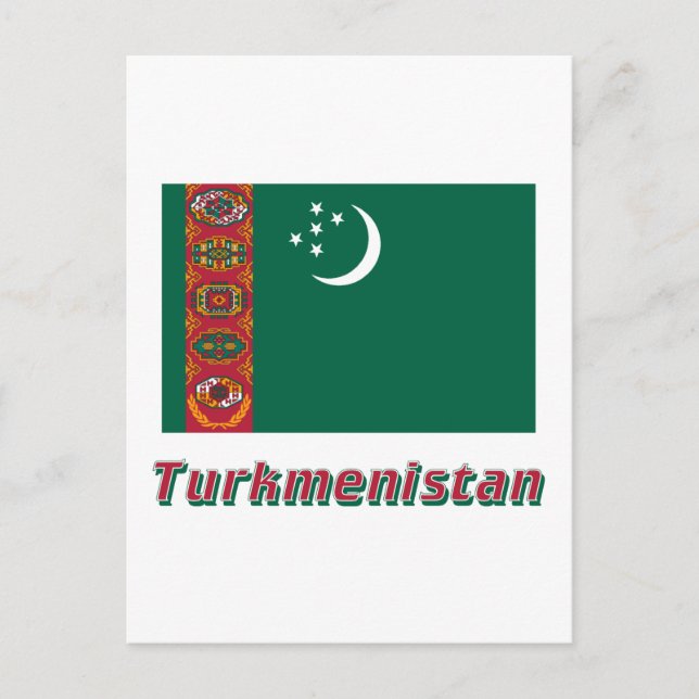 Flagge Turkmenistans mit Name Postkarte (Vorderseite)