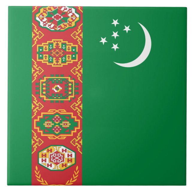 Flagge Turkmenistans (Turkmenien) Fliese (Vorderseite)