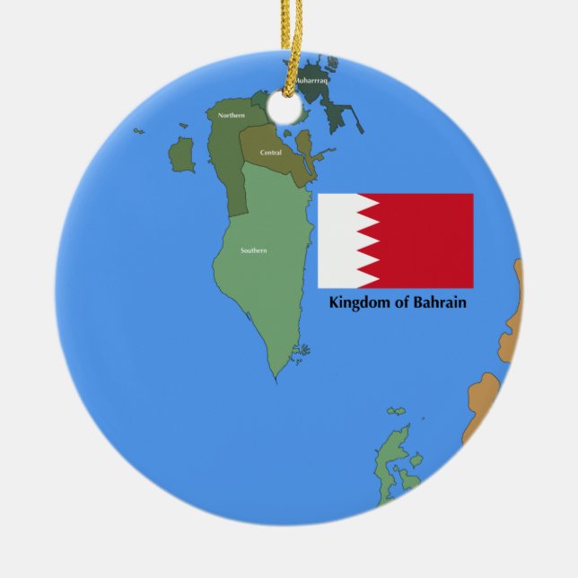 Flagge und Karte des Königreiches von Bahrain Keramikornament (Vorne)