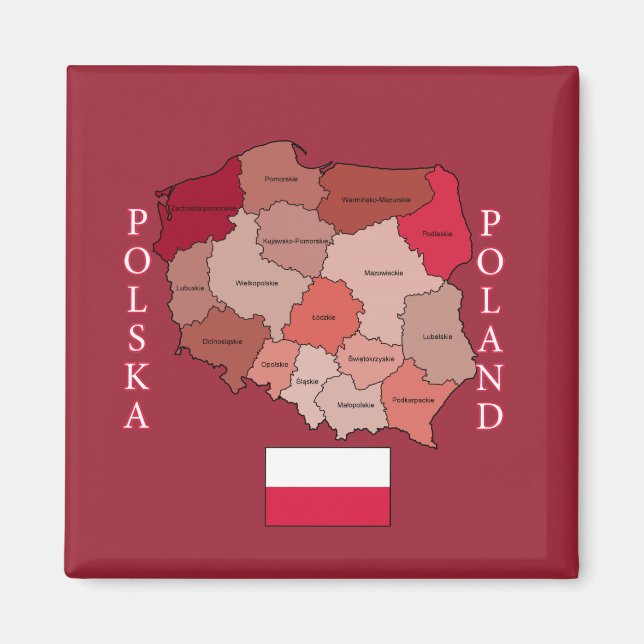 Flagge und Karte Polens Magnet (Vorne)