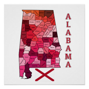 Flagge und Karte von Alabama Poster