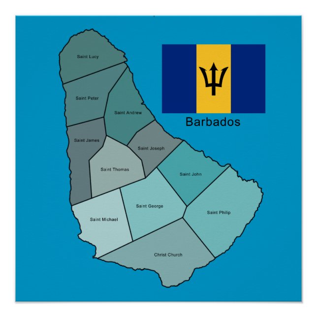 Flagge und Karte von Barbados Poster (Vorderseite)