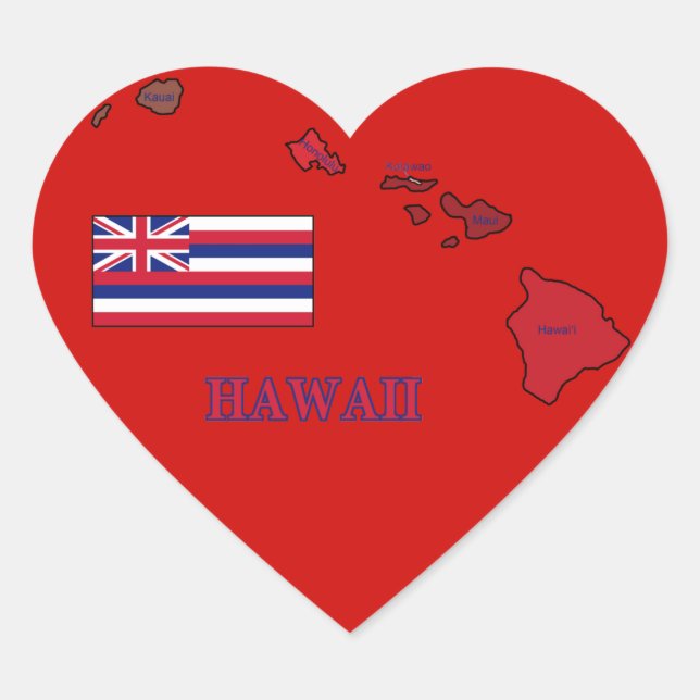 Flagge und Karte von Hawaii Herz-Aufkleber (Vorderseite)
