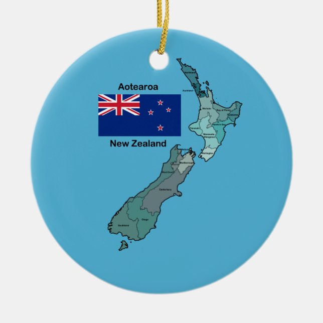 Flagge und Karte von Neuseeland Keramik Ornament (Vorne)