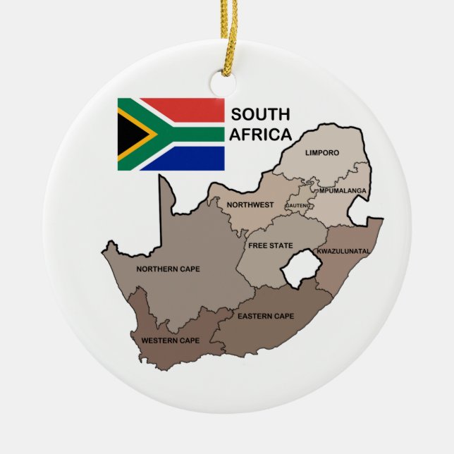 Flagge und Karte von Südafrika Keramikornament (Vorne)