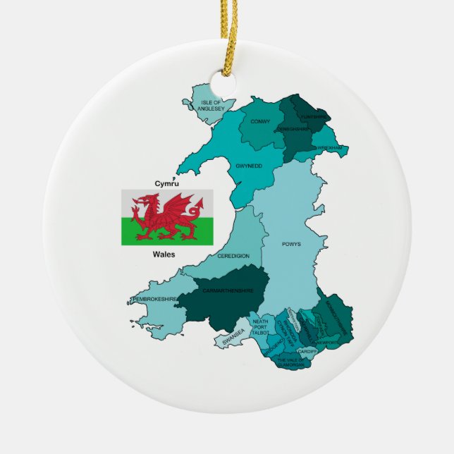 Flagge und Karte von Wales Keramik Ornament (Vorne)