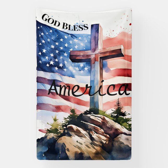 Flagge und Kreuz "Gott segne Amerika" Banner (Vertikal)