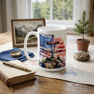 Flagge und Kreuz "Gott segne Amerika" Kaffeetasse
