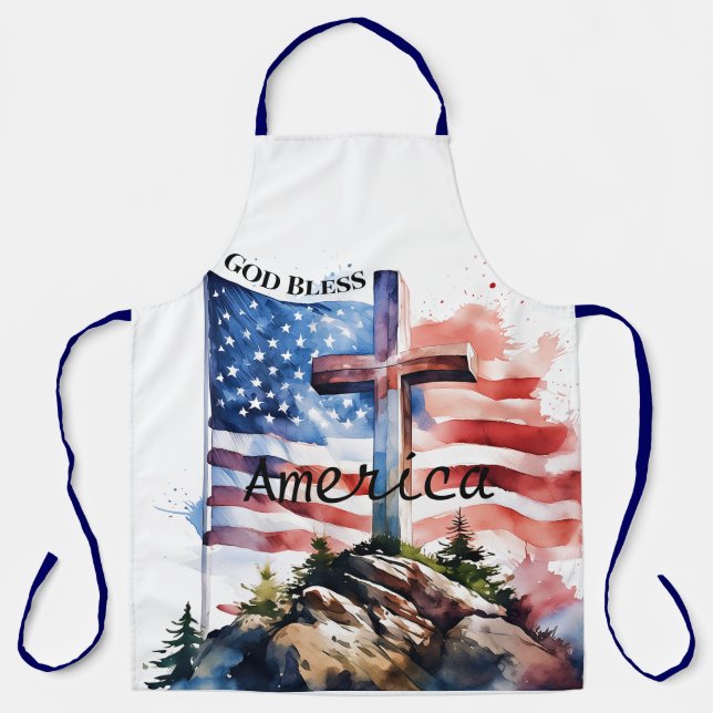 Flagge und Kreuz "Gott segne Amerika" Schürze (Vorderseite)