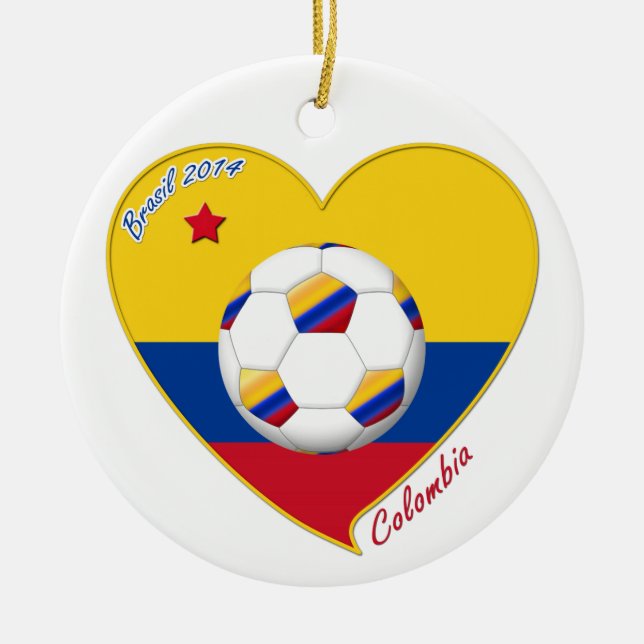 Flagge und Nationalelf von KOLUMBIEN FUSSBALL 2014 Keramikornament (Vorne)