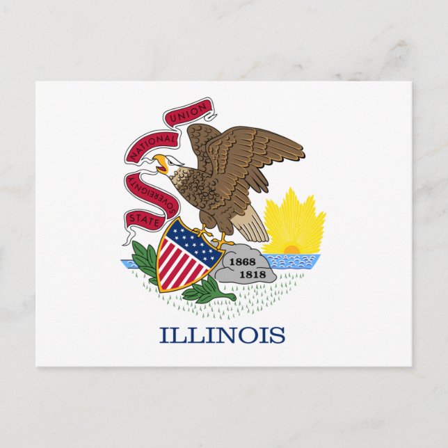 Flagge und Siegel von Illinois Postkarte (Vorderseite)