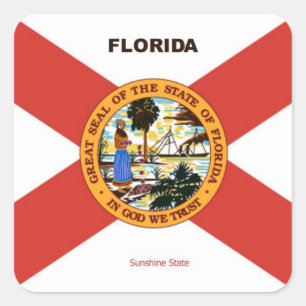 Flagge und Slogan von Florida Quadratischer Aufkleber