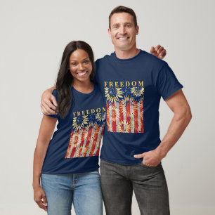 Flagge und Sonnenblumen benutzerdefinierter Text T-Shirt