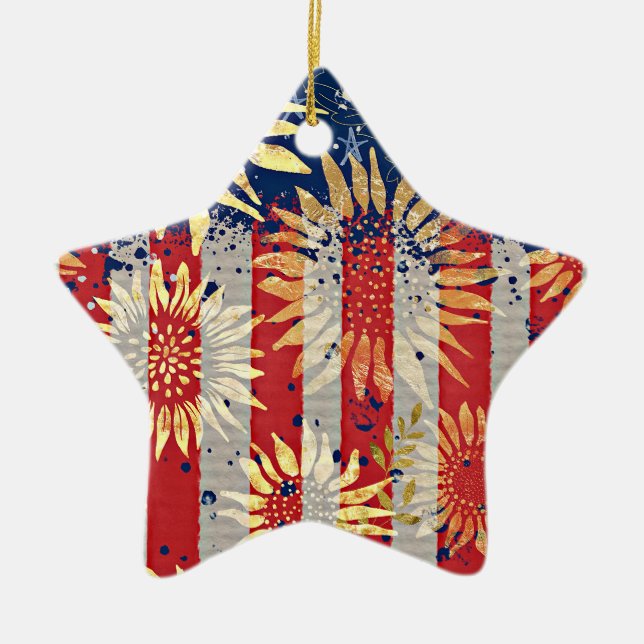 Flagge und Sonnenblumen Keramik Ornament (Vorne)