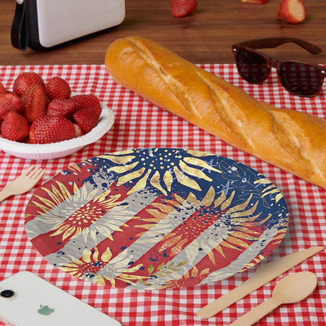 Flagge und Sonnenblumen Pappteller (Picknick)