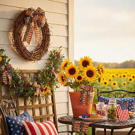 Flagge und Sonnenblumen Satinband