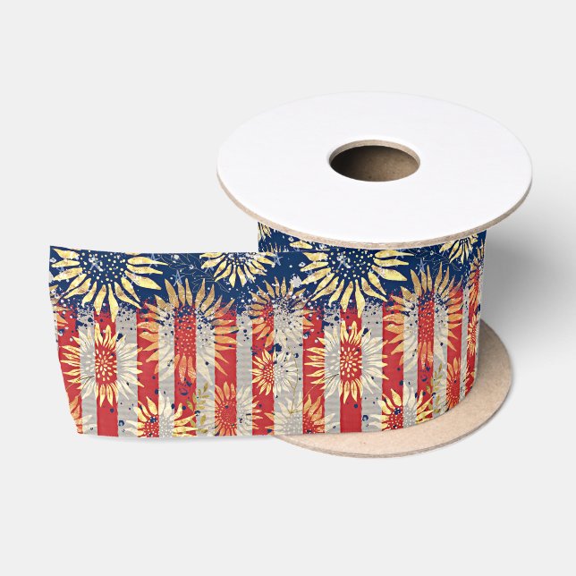 Flagge und Sonnenblumen Satinband (Spule)