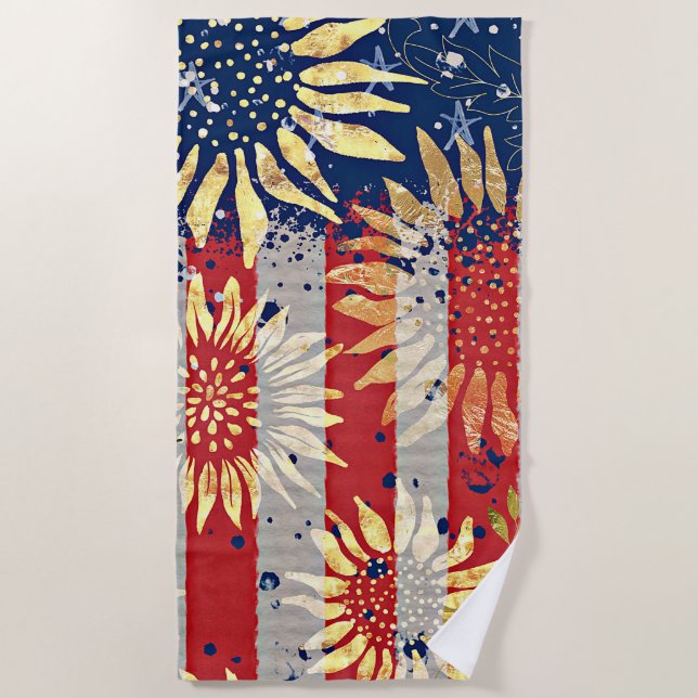 Flagge und Sonnenblumen Strandtuch (Vorderseite)
