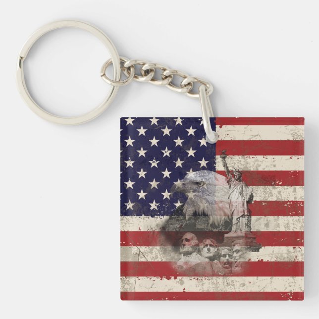 Flagge und Symbole der Vereinigten Staaten-ID155 Schlüsselanhänger (Vorderseite)