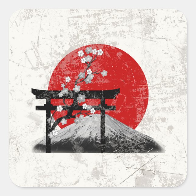 Flagge und Symbole Japans ID153 Quadratischer Aufkleber (Vorderseite)