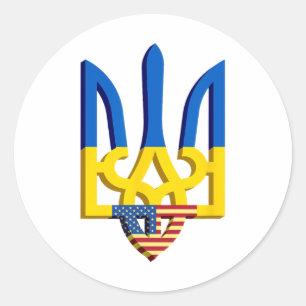 Flagge und Wappen der Ukraine mit amerikanischer F Runder Aufkleber