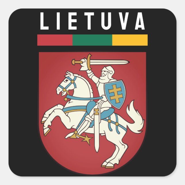 Flagge und Wappen Litauens Quadratischer Aufkleber (Vorderseite)