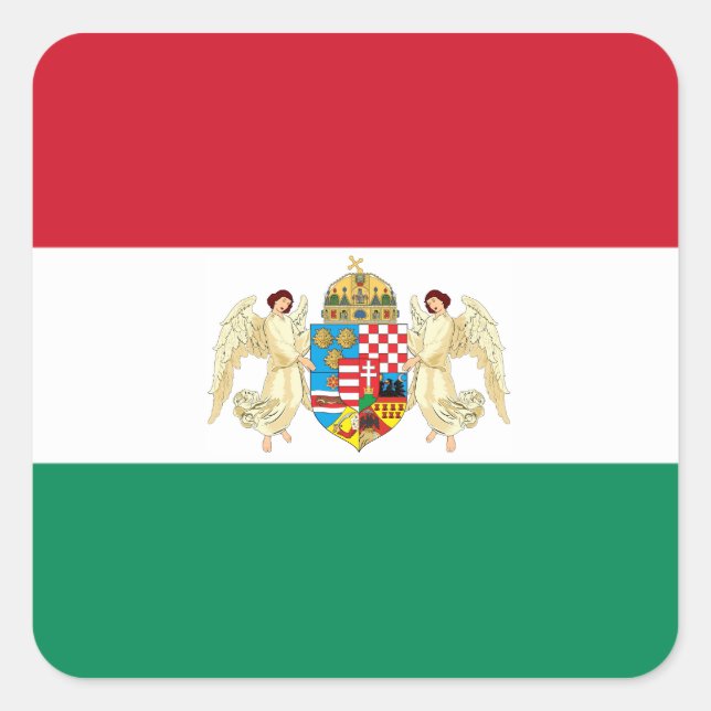 Flagge und Wappen - Ungarn Quadratischer Aufkleber (Vorderseite)